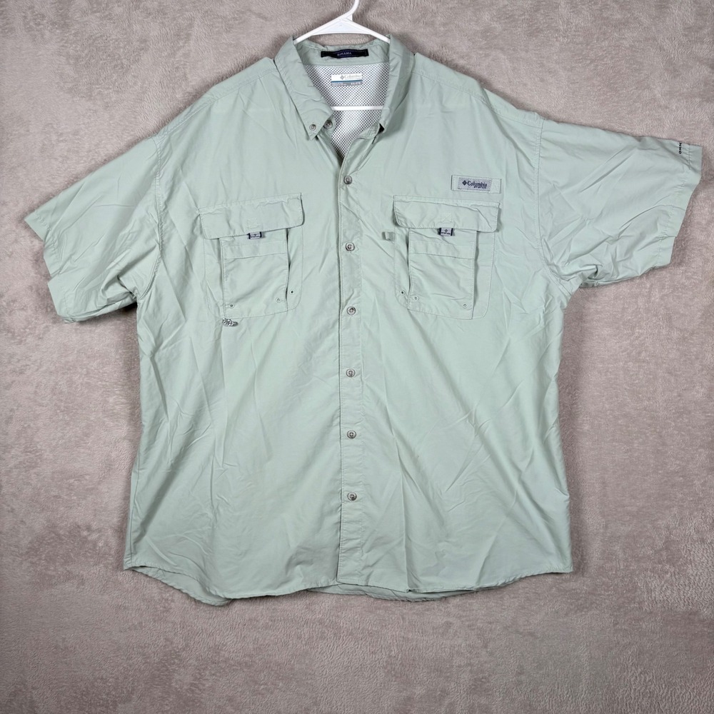 Columbia PFG Bahama II Fishing‎ Shirt Mens XXL Sage Green Short Sleeve Vented